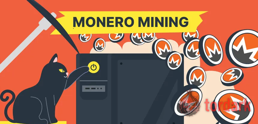Illustration of mining Monero — a CPU mining XMR coins via the RandomX algorithm
