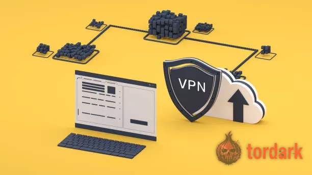 A VPN shield icon over a world map, the stock imagery the privacy industry sells alongside dark-web guides