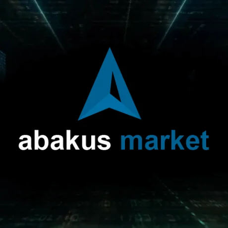 Abacus Market logo: a blue arrow emblem above the words 'abakus market' on a dark circuit background