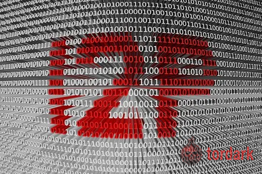Abstract red-and-black artwork of an onion-like router formed from streams of binary digits, representing the Tor and I2P networks