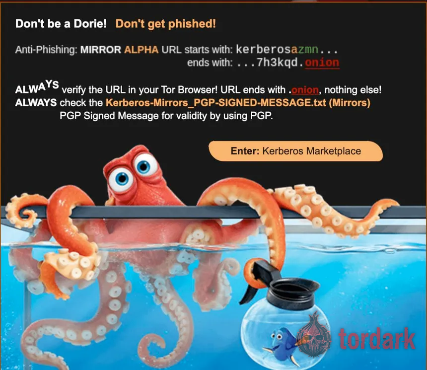 A darknet market's anti-phishing notice instructing users to always check its PGP-signed mirrors message before connecting