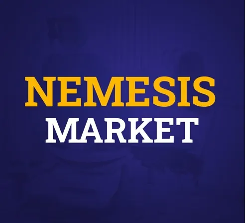 Nemesis Market logo: the words NEMESIS MARKET in yellow and white on a deep blue background