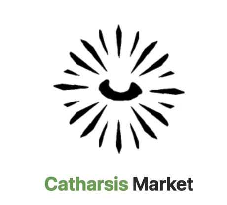 Catharsis Market logo: a black eye inside a sunburst of rays, with Catharsis in green and Market in black