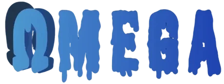 Omega Market logo: the word OMEGA in blue block letters, the first letter a Greek omega